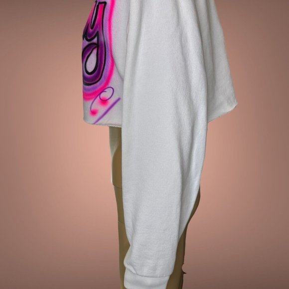 Zara Womens Crop Top Hooded Medium M White Pink Logo Sugar Baby Print Stretch - Picture 8 of 13